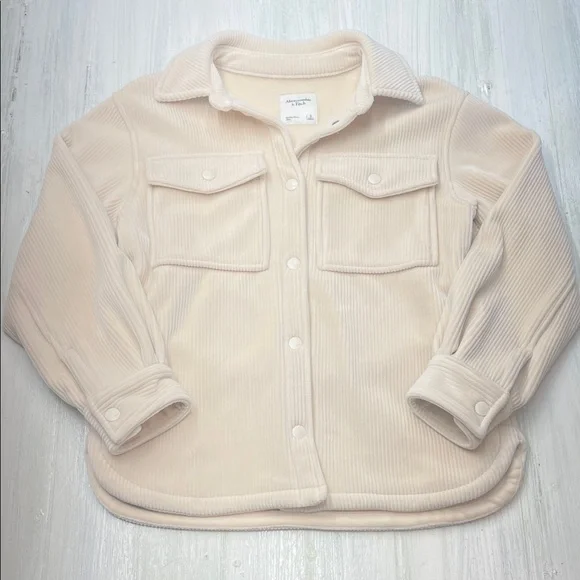 Abercrombie & Fitch Cozy Corduroy Cream Fleece Shacket Jacket Sz S - Picture 3 of 14